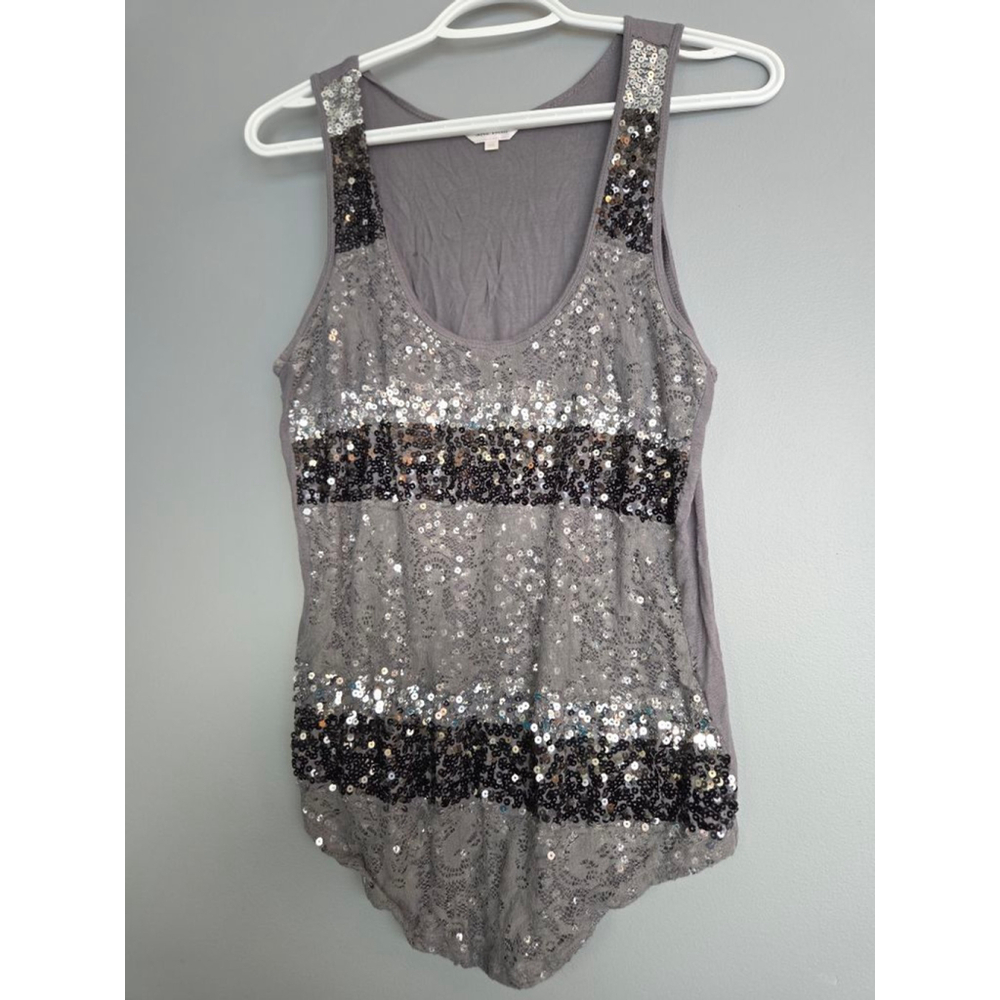 Women's Stella Tweed Gray Sequin Tank Top L - Picture 2 of 6